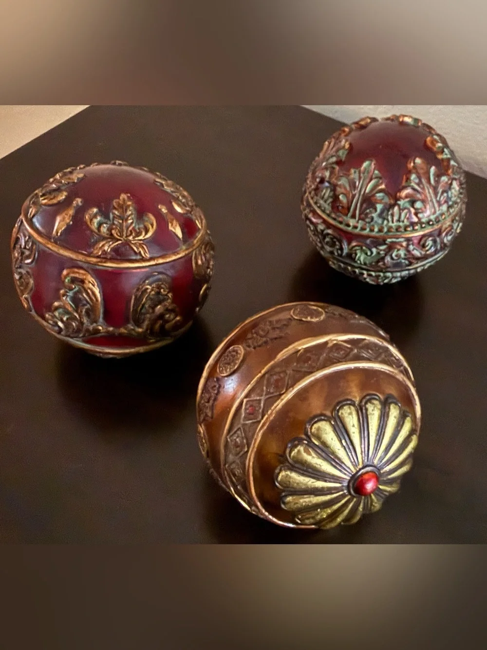 Pier 1 Imports Ornate Decorative Orb Set of 3 | Embossed Spheres | Vintage